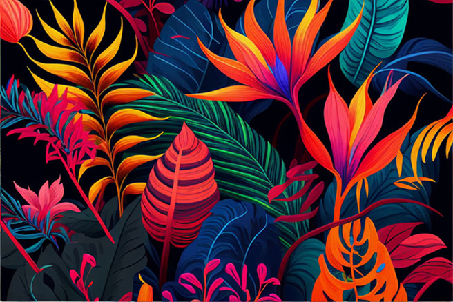 Papel pintado o fotomural plantas color neón moderno